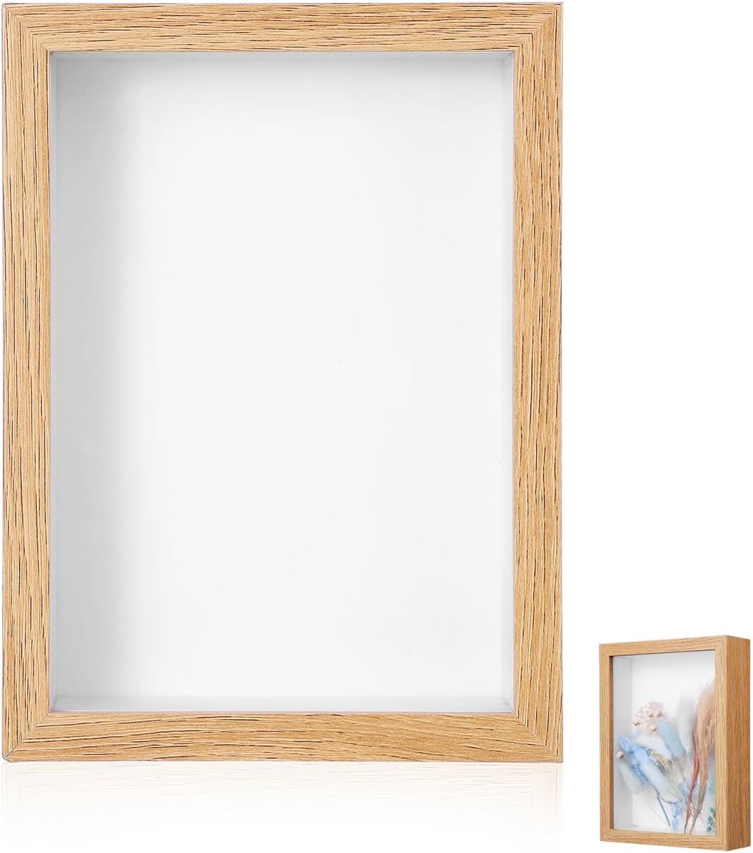Cabilock Dried Flower Shadow Box Preserved Flower Frame Wooden Picture Frame Natural Grain Sturdy for Keepsakes