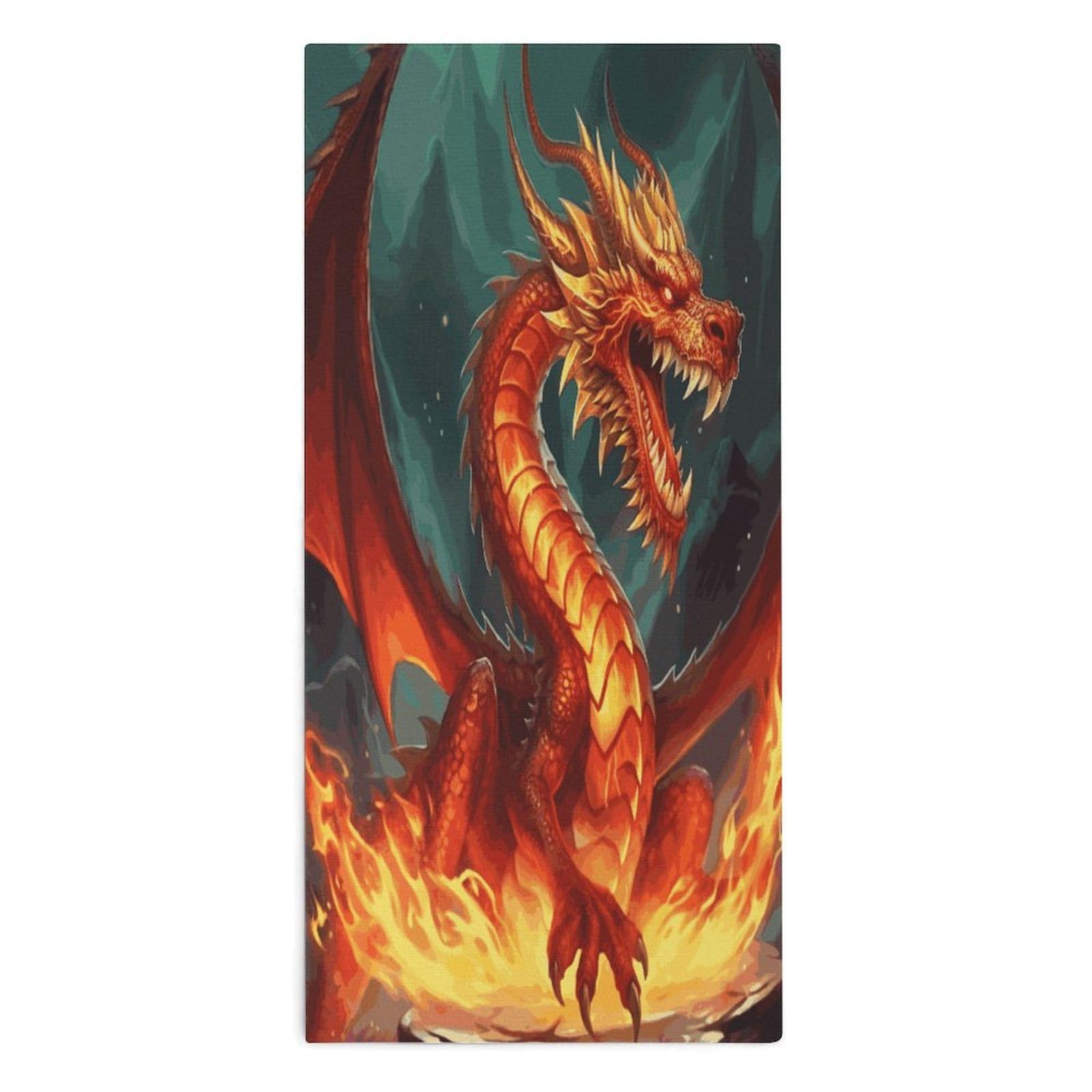 Fodpand Style Dragon King In Fire Microfiber Towels, Decorative Bath Towel Soft & Lightweight, Hand Towels Multipurpose Use For Bathroom, Pool, Gym, Spa, And Hotel Use