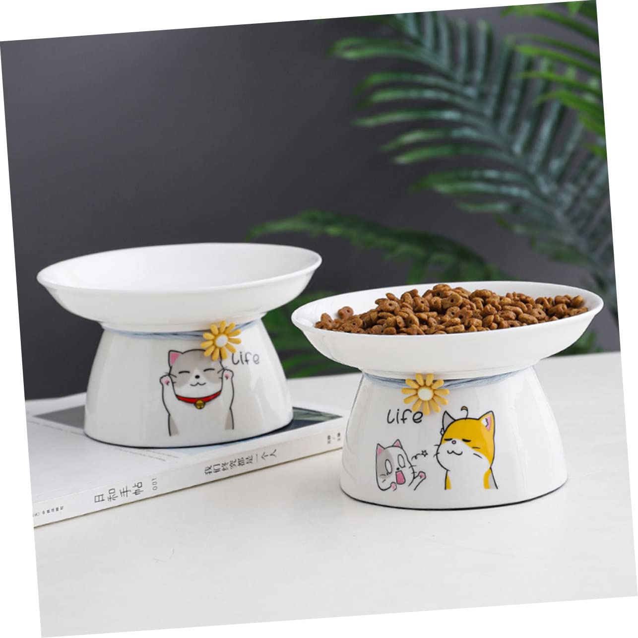 Hohopeti 2stücke Erhöhter Katzennapf Katzenohr-Design rutschfest Und Ergonomisch Für Bequeme Fütterung Vermeidung Von Erbrechen Für Wohnungskatzen Zufälliges Muster