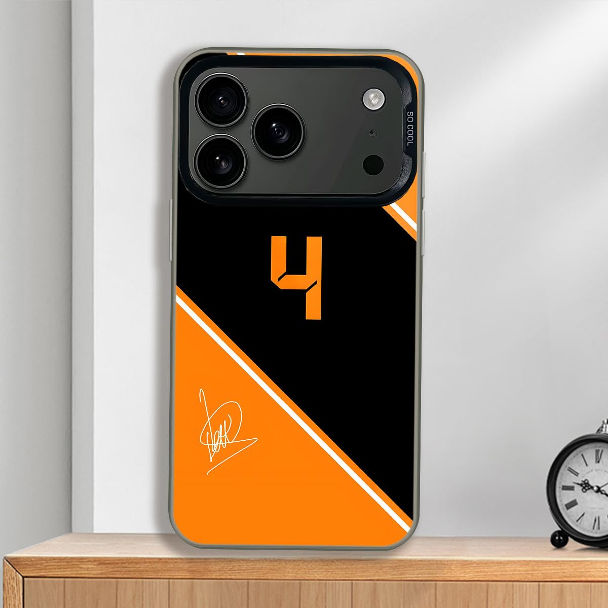 Custodia resistente per telefono, ispirata alle corse, compatibile con iPhone Pro Max, accessori per tuta da corsa, antiurto, custodia protettiva (F1 n. 4, arancione/nero)