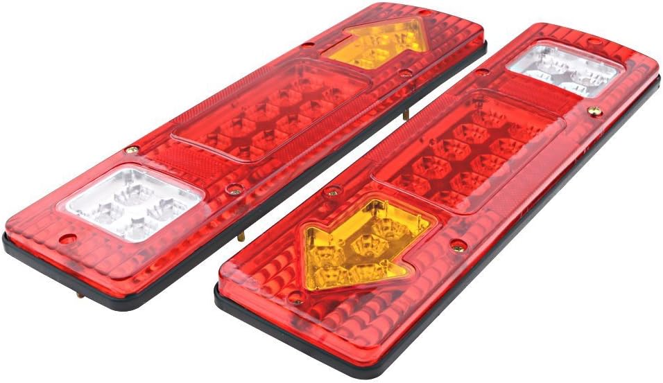 RV 19 LED Trailer Tail Lights Red White-Amber Integrated Turn Signal Running Lamp for ATV Truck (12V) 2PCS