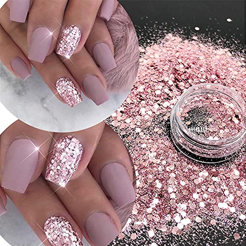 YSTSPYH Nagelaufkleber Laser Neon Rose Gold Glitter Powder Sechseck Form Gemischte Chunky Glitter Paillette für Nägel… – Bild 3