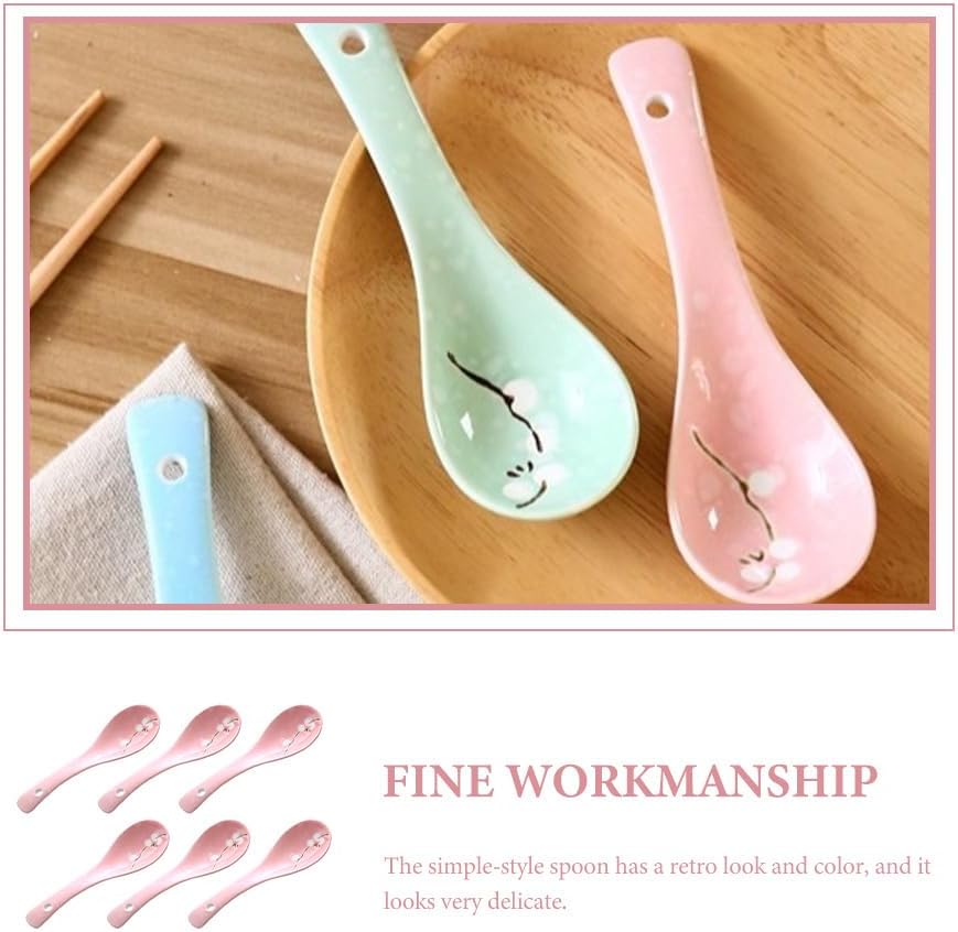 Japanese Style Ceramic Porridge Spoons Set of 6 Snowflake Design Lightweight Soup Spoons Compact for Home Dining Picnic Use