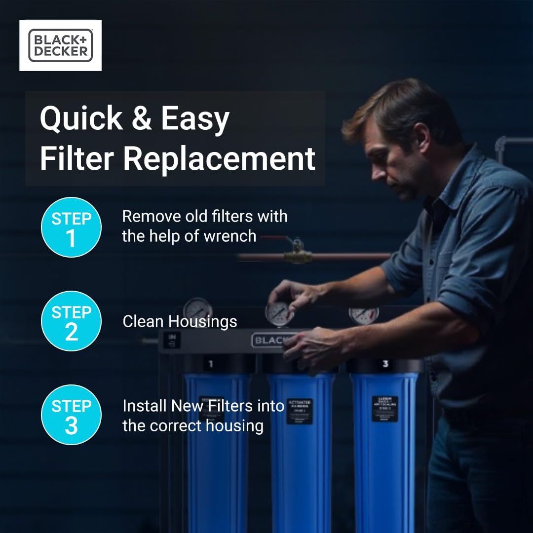 BLACK+DECKER Whole House Replacement Filter Set, Water Filter with 3 Stage Filtration System with UV, IAPMO R&T Tested, Platinum Sealed, and NSF/ANSI 42 Certified