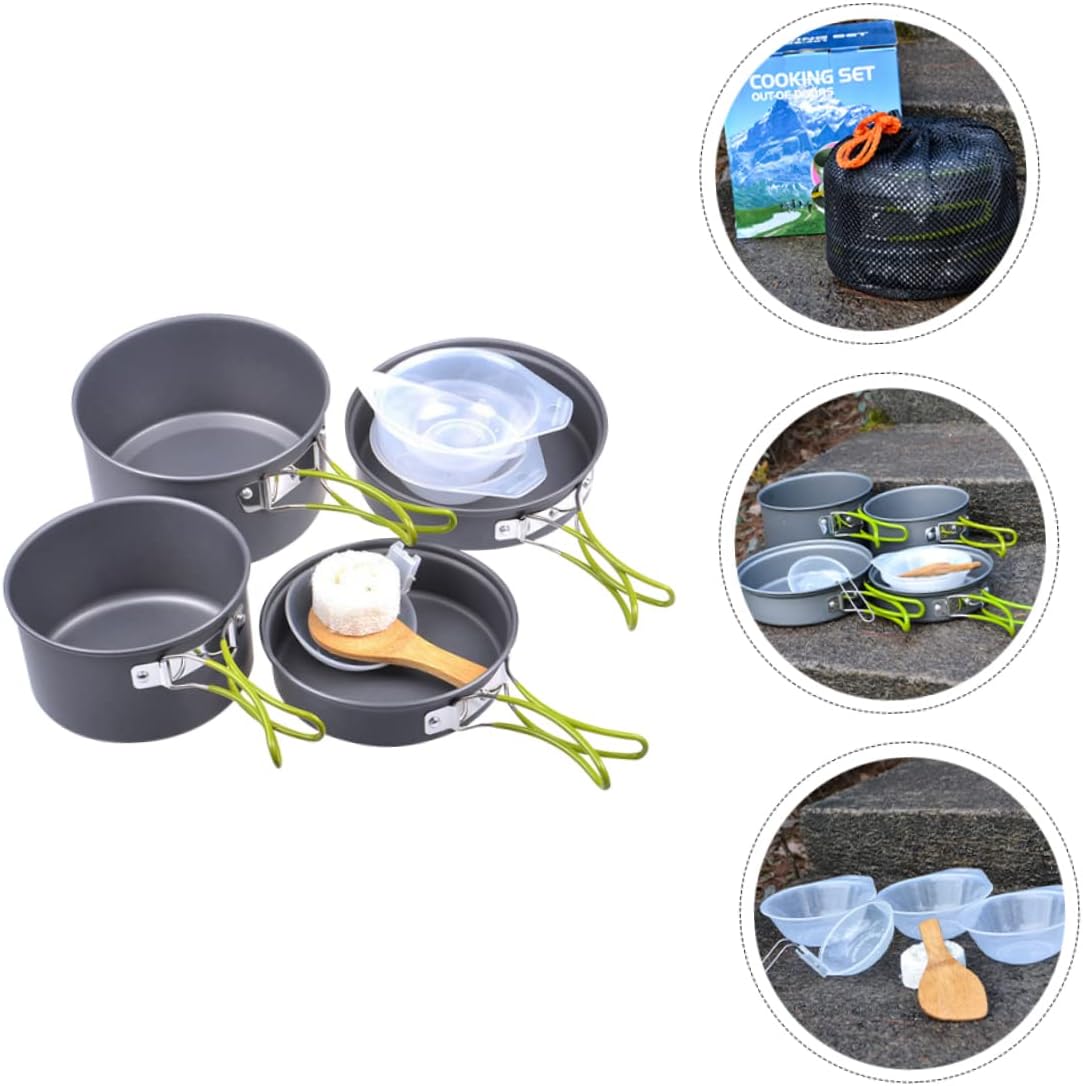 1Set Portable Alumina Camping Cookware Set Lightweight Nonstick Pot Pan Kit with Insulated Handle for Outdoor Cooking Hiking and Picnic Compact Convenient