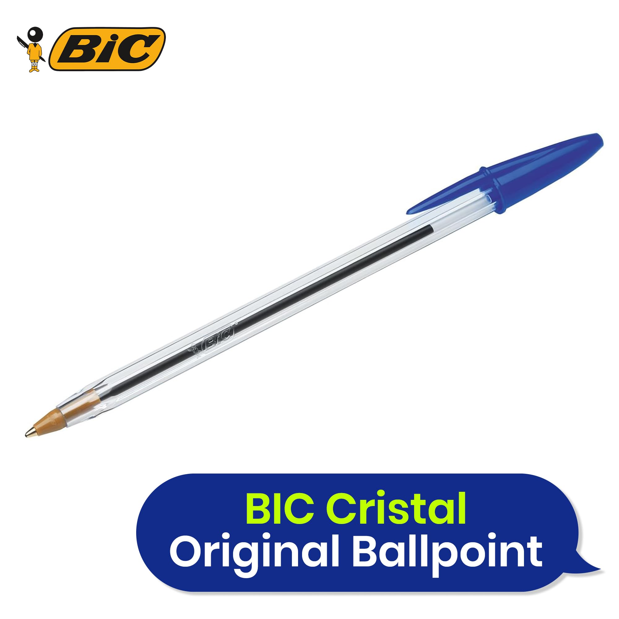 BIC Cristal Original Lot de 10 stylos à bille à pointe fine de 1 mm, couleurs assorties, stylos fiables pour l'école et le bureau, écriture lisse, prise en main confortable, durable et durable