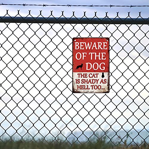 Beware Of Dog Sign Beware Of The Dog The Cat Is Shady Too Tin Sign Funny Dog Warning Metal Signs Dog Signs For Yard Fence Guard Dog Sign Outdoor Decor Gifts 8X12 Inches #TOP5