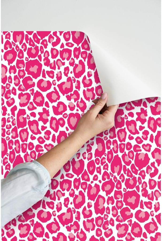 Spoonflower Peel & Stick Wallpaper 3ft x 2ft - Cheetah Print Pinks Animal Hot Pink Leopard Spots Cat Custom Removable Wallpaper