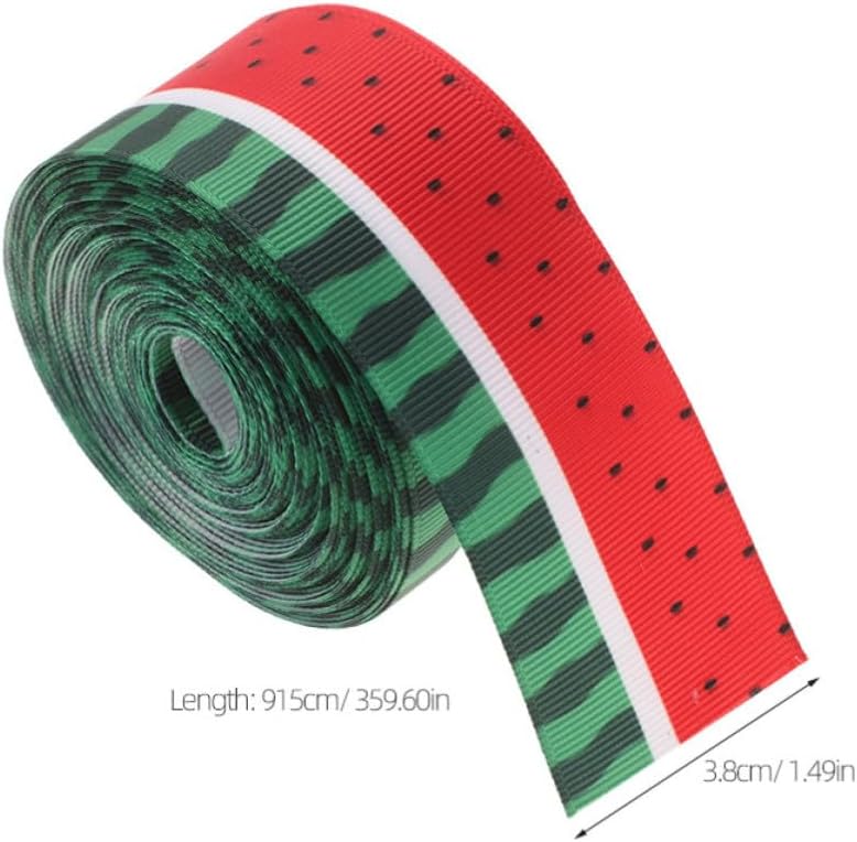 2 Rolls Watermelon Print Polyester Ribbon with Wired Edge for Summer Crafts and Wreath Decoration, Fade Resistant Heat Transfer Printed Ribbon for DIY Hair Bows and Gift Wrapping