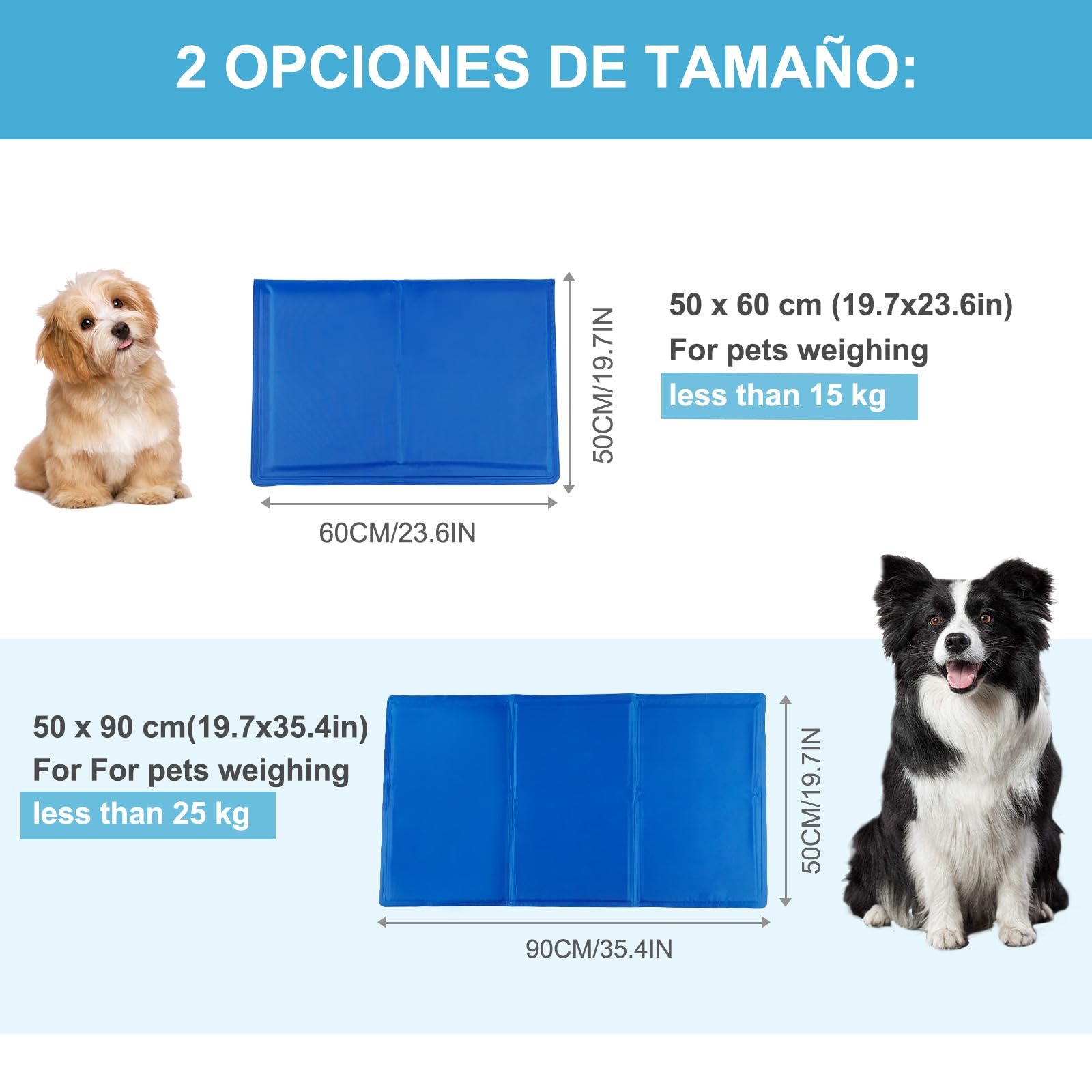 DEWEL Tappetino Refrigerante Cani e Gatti, Materassino Cane 50 x 65 cm, Adatto per Animali Domestici di Peso Inferiore a 15 kg, Raffreddamento Estivo del Lettino per Cani, Blu
