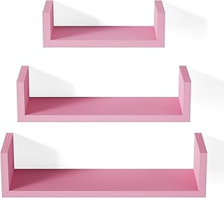 SRIWATANA Floating Shelves Wall Mounted, Solid Wood Wall Shelves, Pink