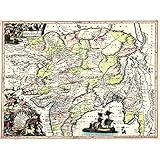Tamaño: 45,7 x 61 cm. Wee Blue Coo Mapa antiguo Seutter India Pakistán, Tíbet Afganistán - Póster de pared (45,7 x 60,9 cm)