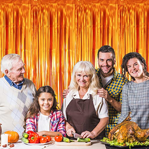 Image of GOER 3.2 ft x 9.8 ft Metallic Tinsel Foil Fringe Curtains for Party Photo Backdrop Decor (Orange,1 Pack)