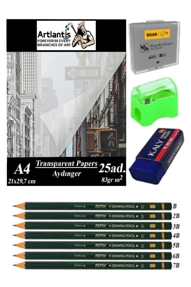 Aydınger Kağıdı A4 83 g 25'li 1 Paket Eskiz Kağıdı Fatih Dereceli Kalem Hamur Silgi Sınav Silgisi Kalemtraş