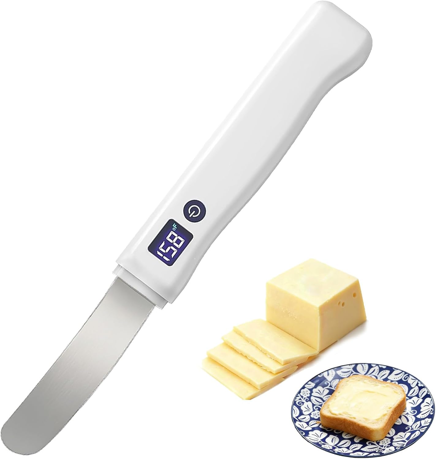 Heated Butter Knife,Electric Butter Spreader, 5S Heats up,IPX8 Waterproof,120min battery life,136℉/163℉ LED Temperature Display,Cordless Rechargeable Butter Knife,Stainless Steel BladeSoftened and Flavored Butter