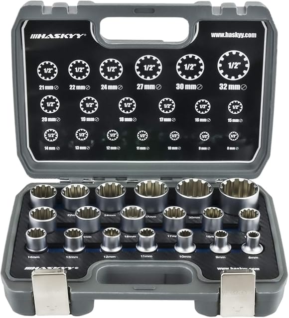 Universal Gear Lock Socket Wrench/sockets 1/2'' 8-32 Multi-Tooth Torx inch Imperial Tool / 19 Pieces/Inside Outside Sockets Set
