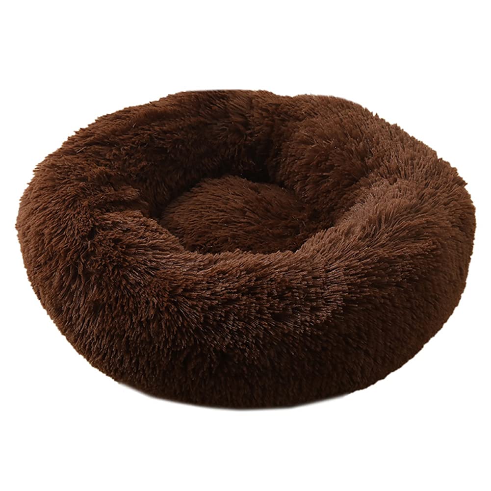 Cozomiz Calming Faux Fur Dog Beds Calming Donut Cuddler Dog Bed Washable Round Cat Bed Pillow Cuddler Fluffy Indoor Dog Calming Beds with Anti Slip Bottom Solid Color Coffee 39 Inch
