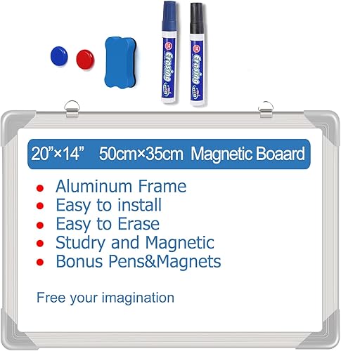 Miniatura 5 de Mensaje magnético blanco pizarra blanca de 20.0 x 14.0 in pequeña pizarra magnética blanca para pared marco de aluminio portátil con sartenes, 2