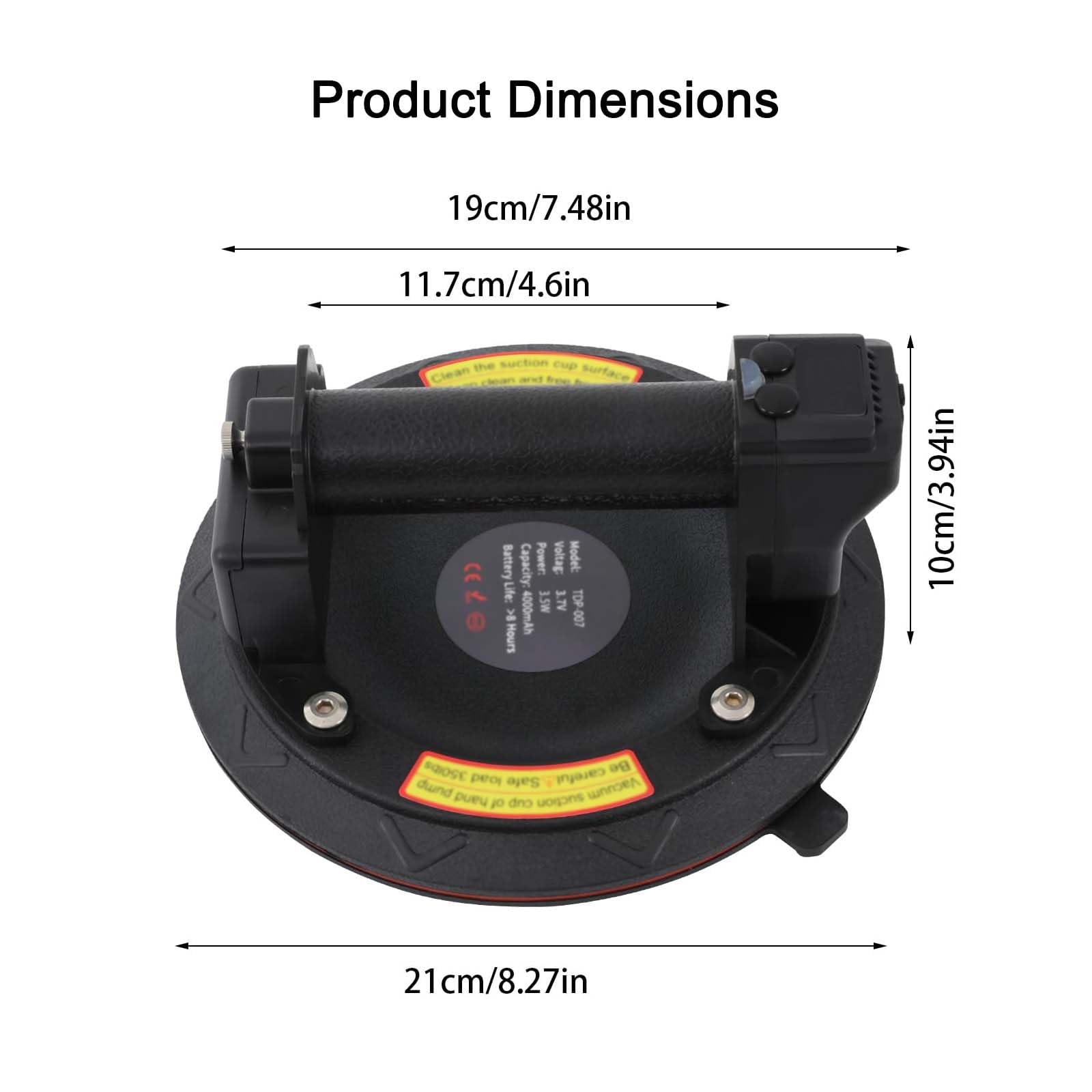 Ventosa eléctrica, capacidad de 230 kg, batería de 12 horas, diámetro de 21 cm, ideal para manejo de materiales, agarre mejorado con control remoto
