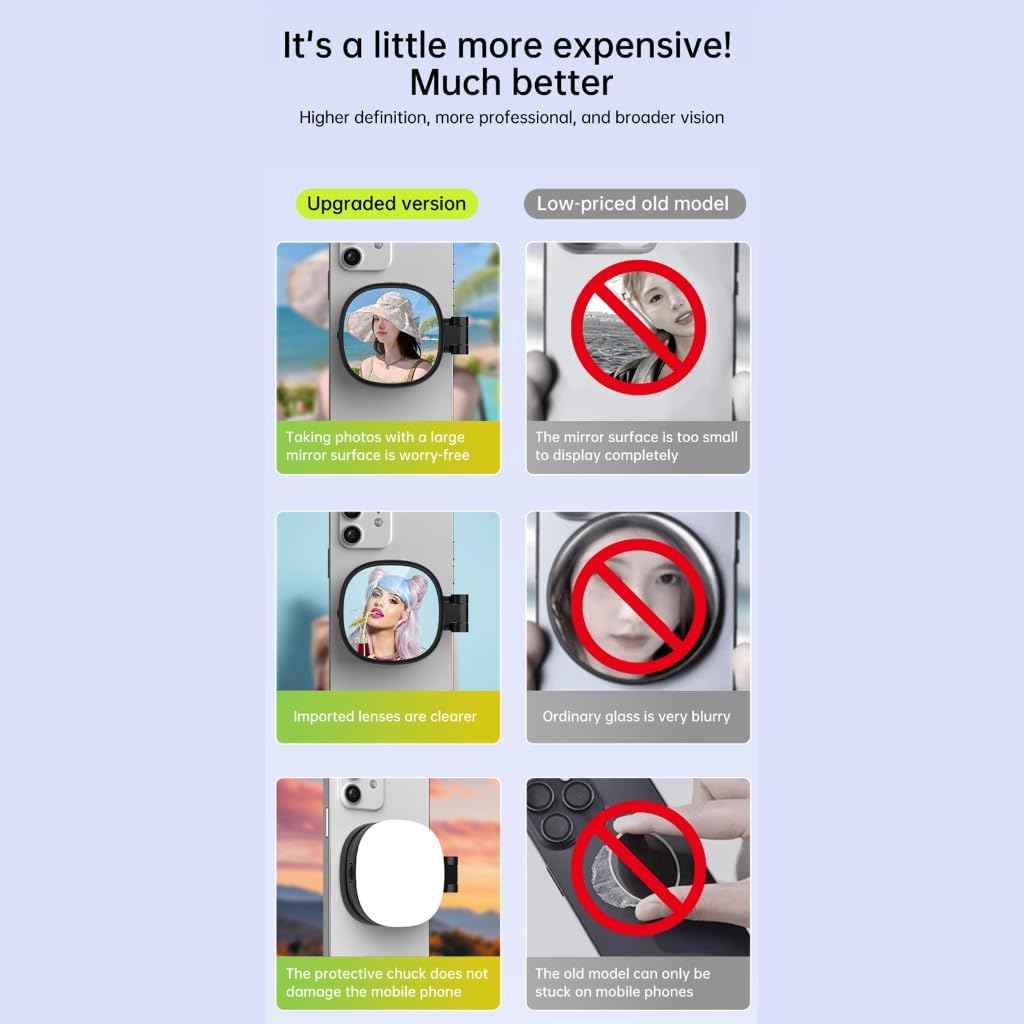 Magnetic Selfie Light with Mirror for iPhone, CRI95+ 700lux LED Phone Light with 3 Modes, Foldable Camera Light for iPhone 16/15/14/13/12, USB-C Charging, 1-Hour Runtime, Memory Function, Makeup/Video