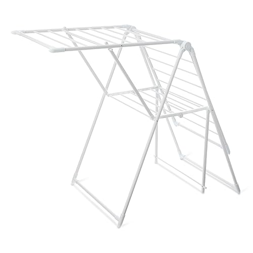 Foldable Space-Saving 2-Wing Metal Clothes Drying Rack, 61x23.6x39.3 inches, White