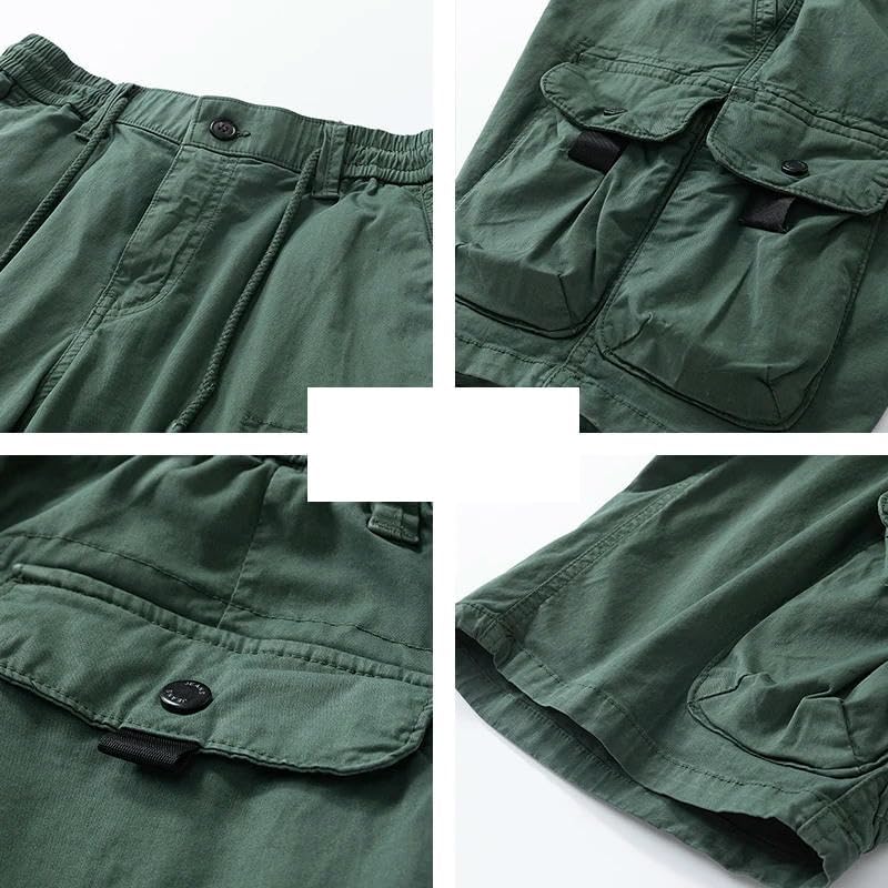 Men's Summer Solid Color Cotton Cargo Straight Shorts Outdoor Leisure Elastic Waist