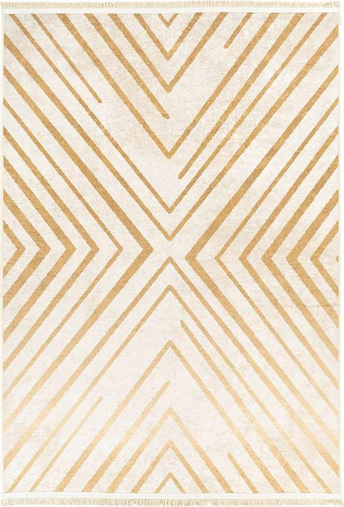 Alfa Rich 4x6 Area Rug, Ultra-Thin Geometric Cream Gold Rug, Non-Slip Machine Washable Rugs
