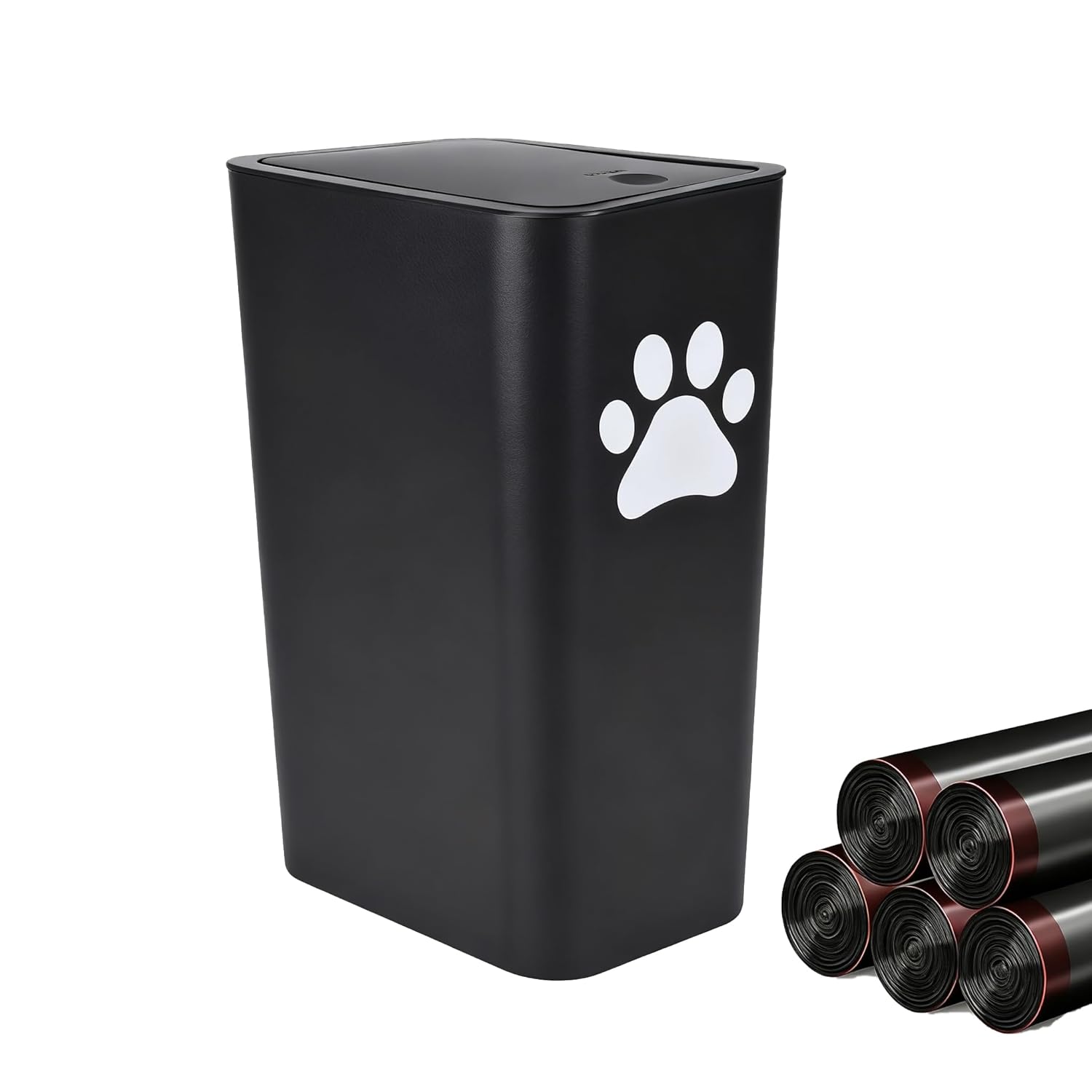 Dog Poop Trash Can Outside Plastic,10L/2.6Gal Outdoor Dog Poop Wast Trash Can Bucket with Pop-Up Lid,Small Pet Waste Container-(Include 75 Waste Bags)-Ideal for Yard,Porch-Black