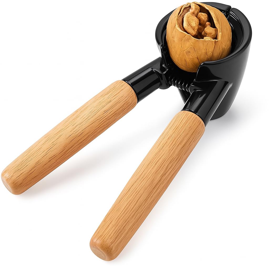 Fitto Premium Nutcracker with Wooden Handle - Durable & Ergonomic Kitchen Tool for Cracking Nuts, Shells, and More - Ideal for Home Cooks & Entertaining