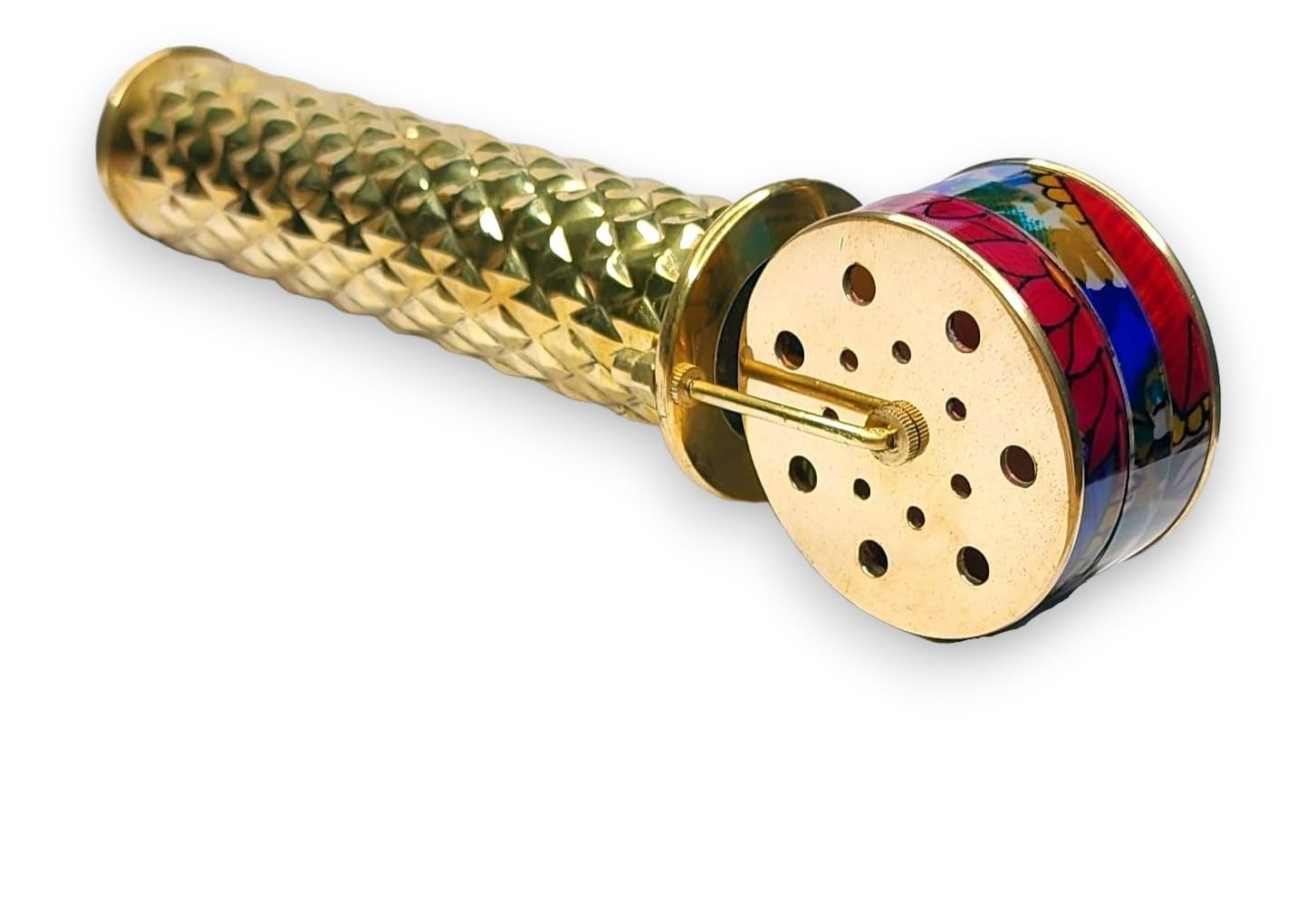 Das Kaleidoskop mit drei Rädern aus Messing ist eine Verschmelzung von Eleganz und Kunst und macht unzählige Designs durch Drehen der Räder, ideal für Erwachsene