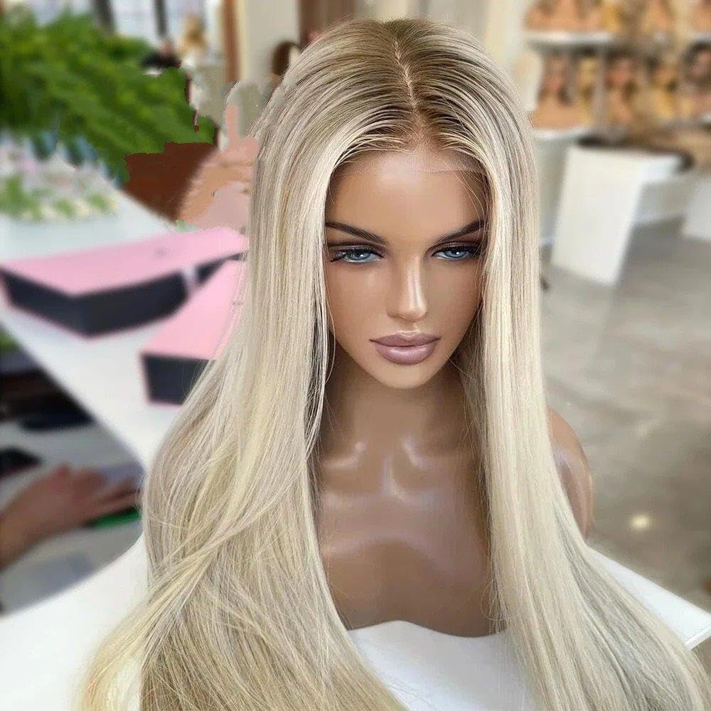 Haarpflege Langer Körper Gewellt Ombre Aschblond Spitzenperücke Natürlicher Haaransatz Schwarze Wurzel