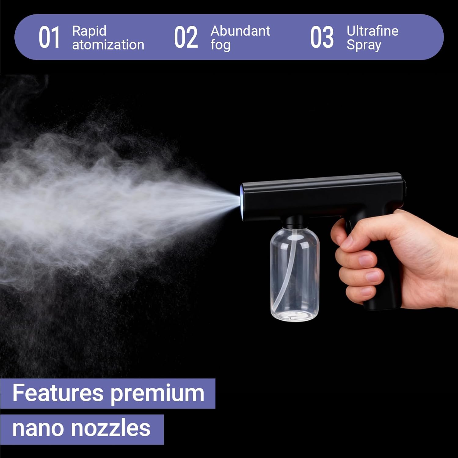Portable Nanometer, Electric Mist Sprayer, Multifunctional Electric Fogger, Cleaning Sprayer, Rechargeable Mini Spray for Home Office School Hotel Nanometer Machine, Black - Image 6