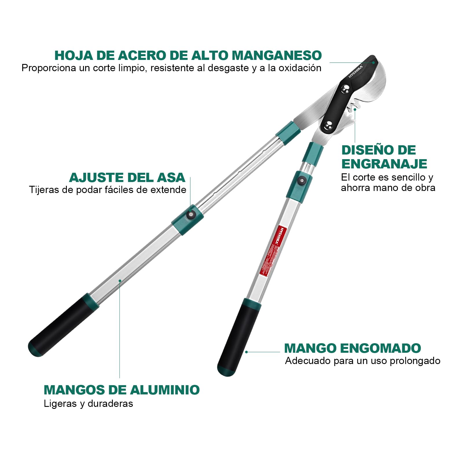HYCHIKA Tijeras de Podar Telescopicas 99CM, Telescopic Pruning Shears, Tijera de Ahorro de Trabajo con Cuchillas Afiladas, Diámetro de Corte: Ø50 mm max., para Ramas Frescas y Marchitas