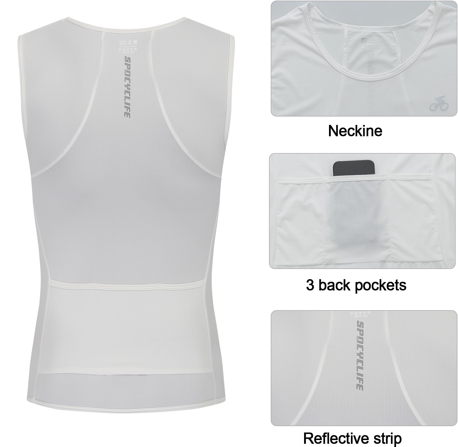 Maillot de ciclismo sin mangas transpirable con 3 bolsillos para hombre