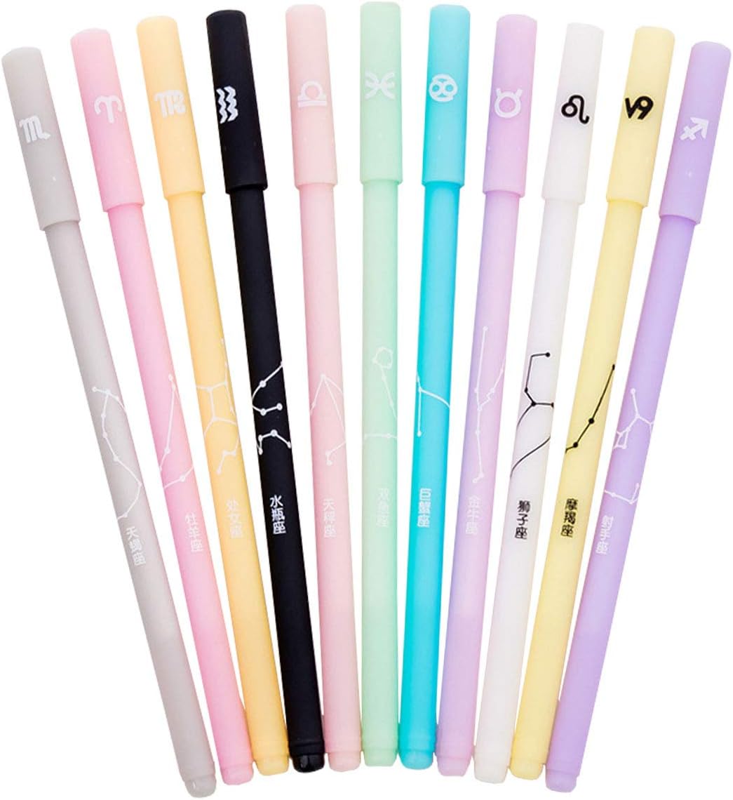 Gel pens 12 Different Constellations And Different pen shell colors 0.38mm Black Ink Writing Pen Pack for Office School Supplies kids drawing Pen Gifts for Boys and Girls students Any Party Wirtting