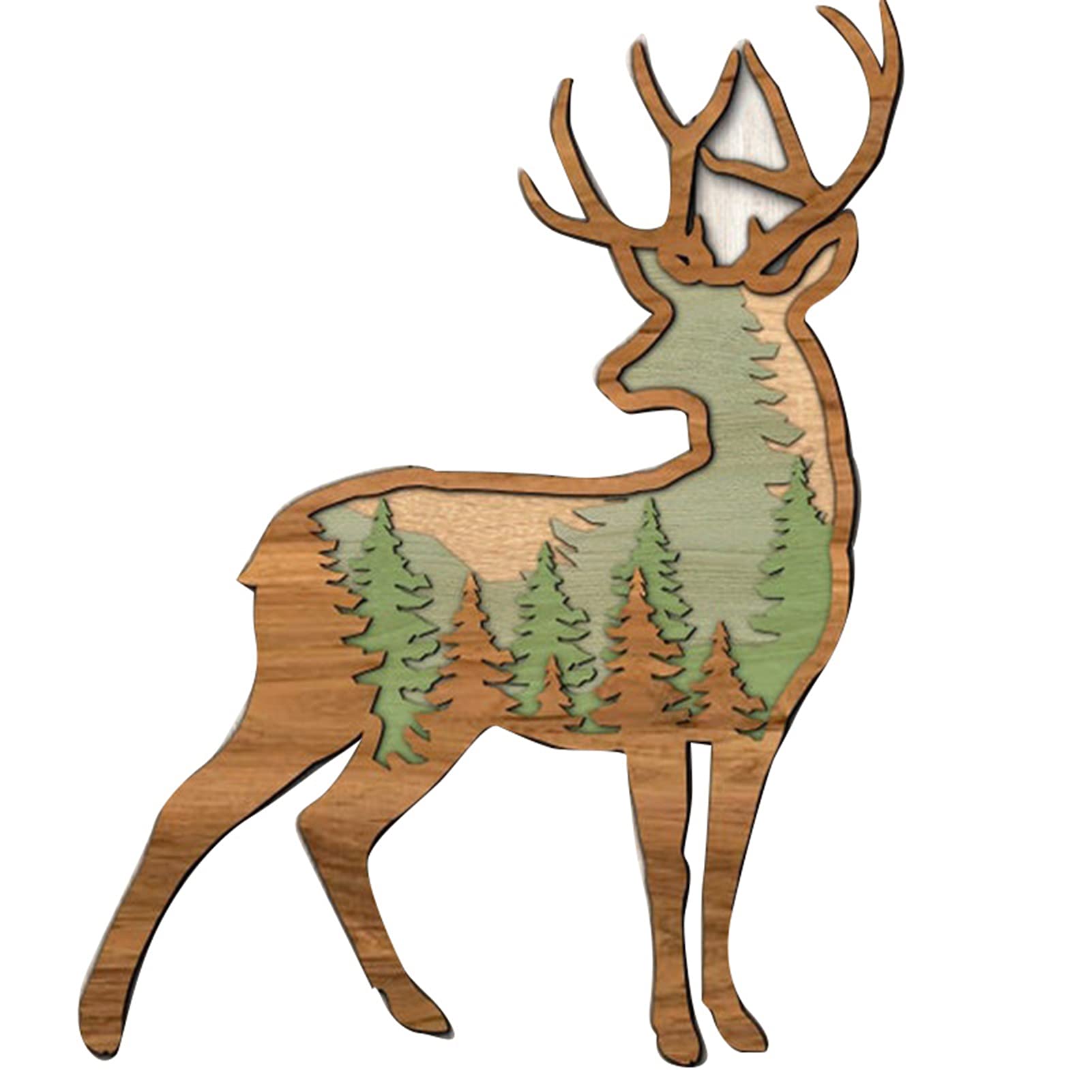 LEFUYAN Acrylic Wood Pattern Animal Series Wall Art Decoration, Elk Yellow Ox Duck Crabs Fish Durable Hanging Ornaments for Home Living Room Bedroom Wall Door Window