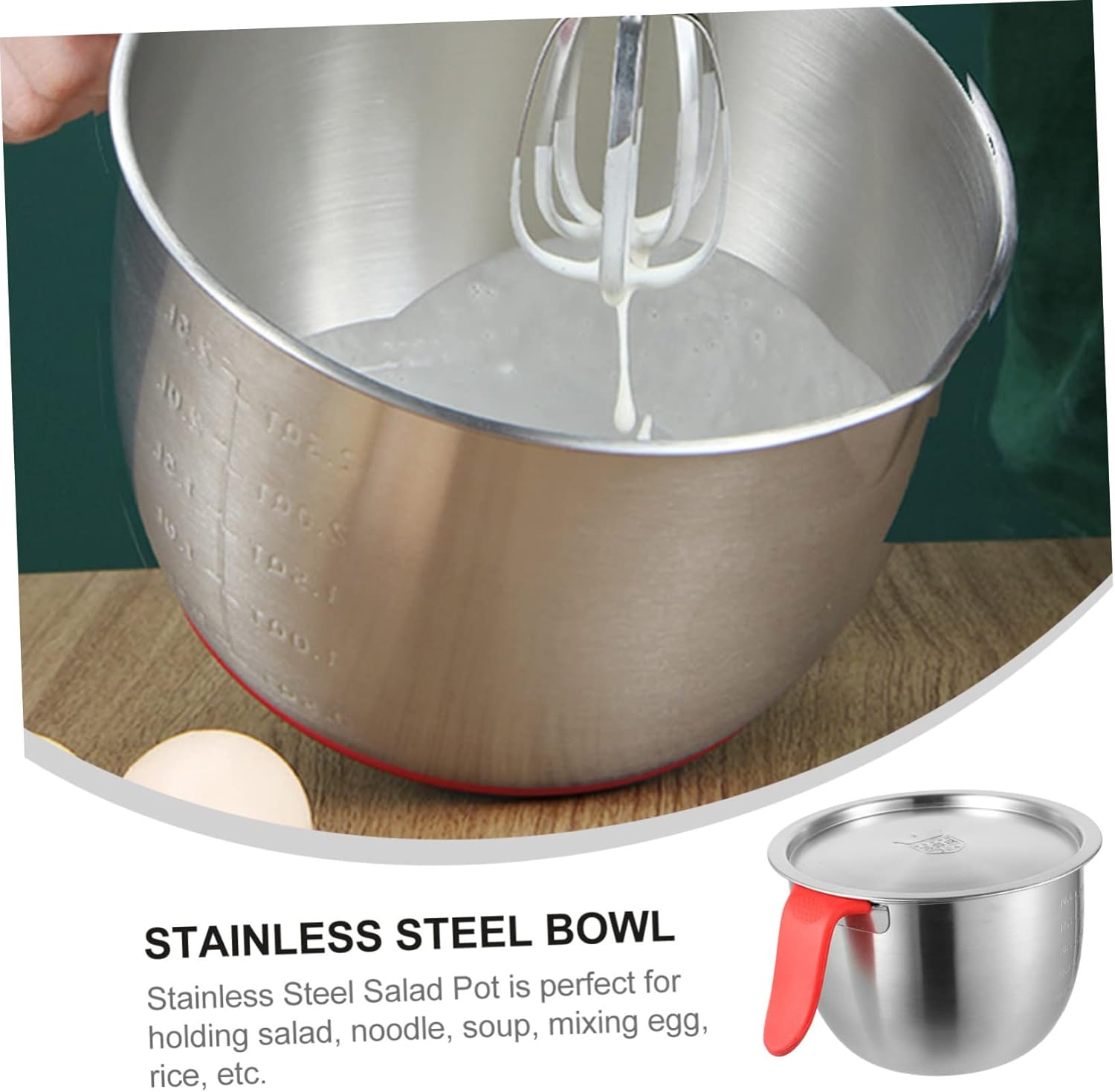 304 Stainless Steel Mixing Bowl Set with Lid Deep Cream and Salad Bowl for Kitchen Use