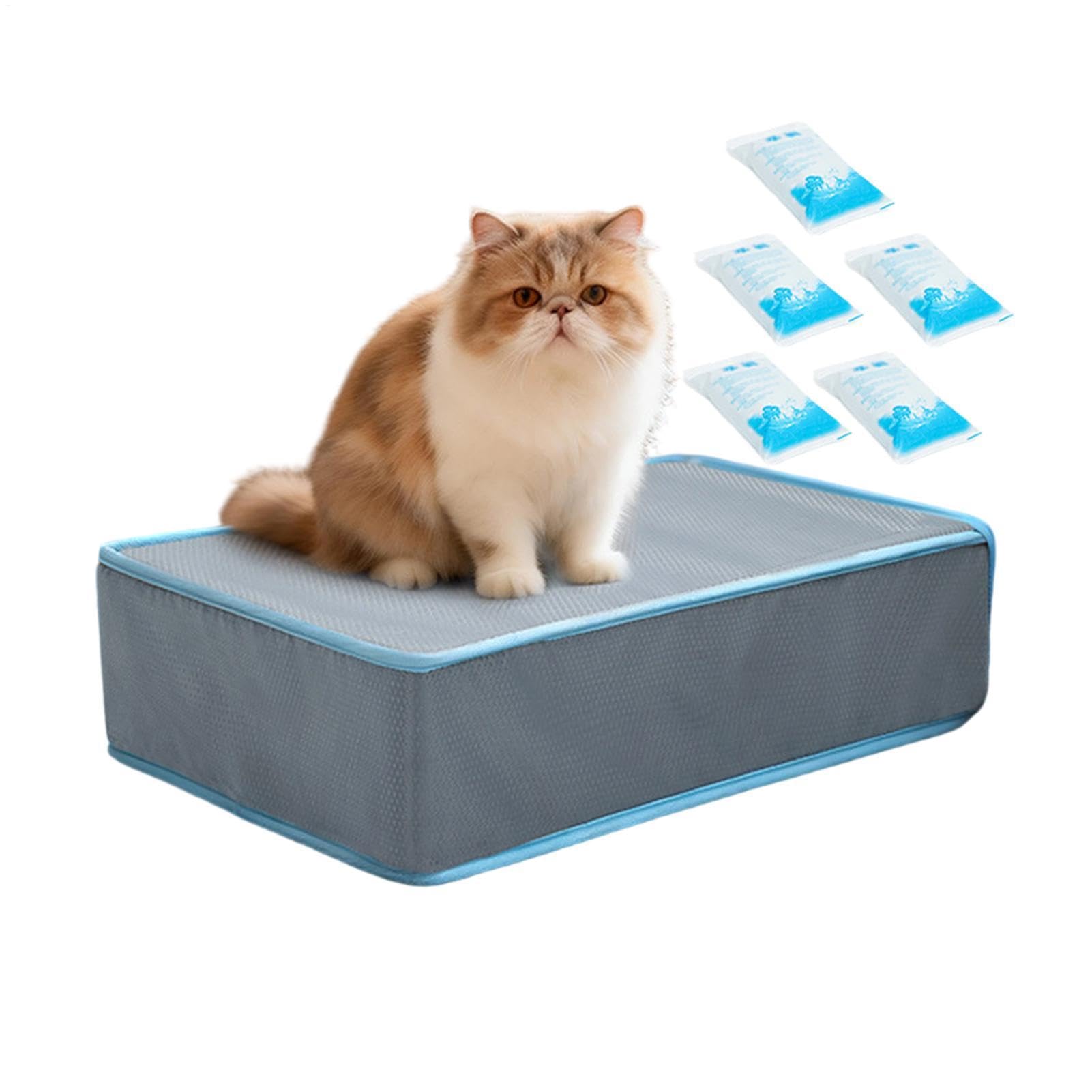 Tapis rafraîchissant pour chien - 51,5 x 38 x 14 cm - Lit lavable avec 5 blocs réfrigérants | Tapis rafraîchissant pour chat, chiot, chat, été, intérieur, voyage, boîte de transport