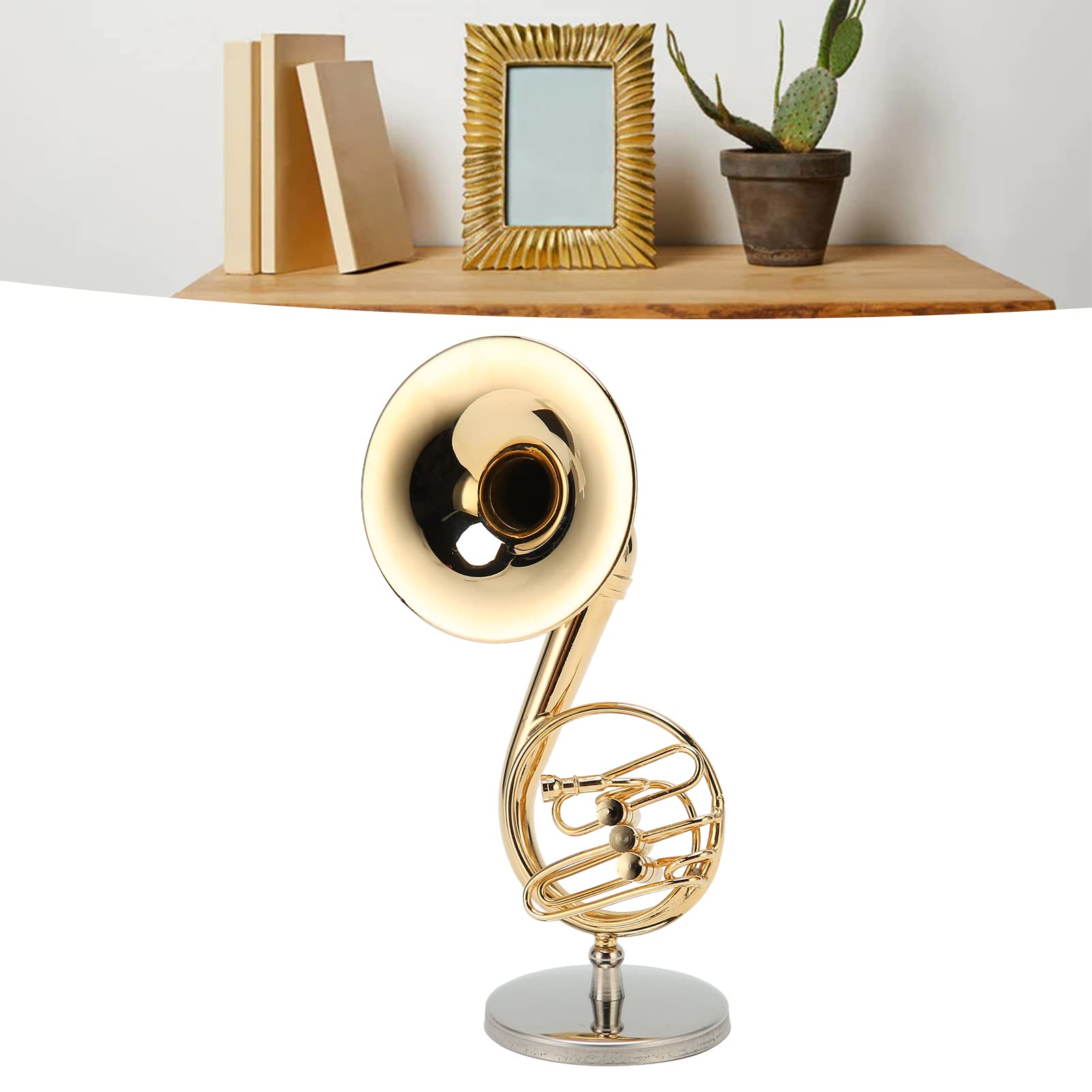 French Horn Model Brass Golden Stylish Exquisite Musical Instrument Miniature Birthday Giftfor Office Car Home
