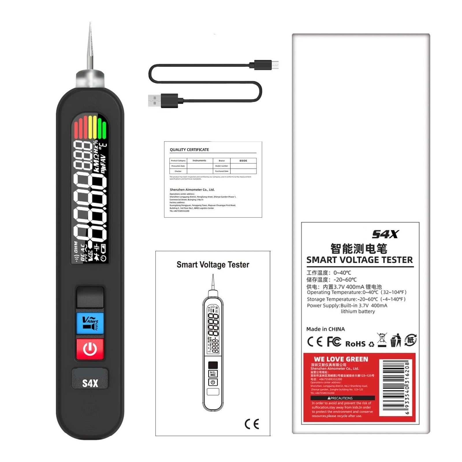 Detector de fugas tensión, comprobador CA, bolígrafo eléctrico, circuito sin contacto, continuidad, 0-300 V, con retroiluminación(S4X-EBTN)