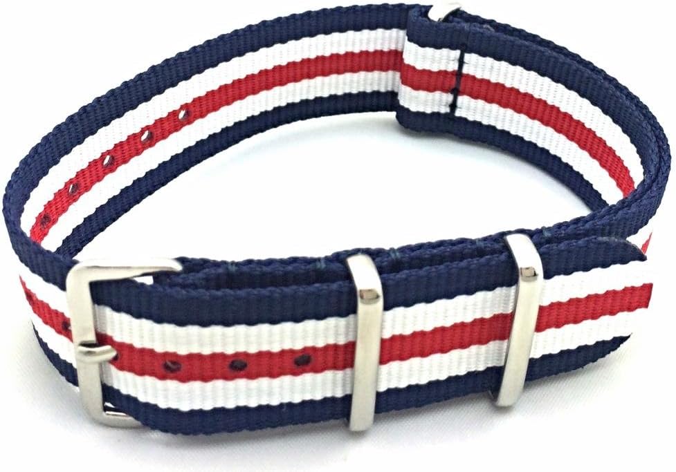 NewLife 20mm Red/White/Navy Blue, Nylon Fabric Watchband | Vintage, Heavy Duty, Military Style Replacement Wrist Watchstrap That Brings to Any Watch for Men and Women - Navy Blue/White/Red