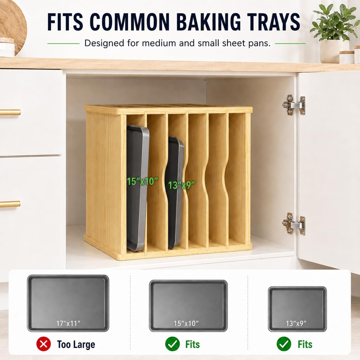 Cookie Sheet Organizer for Cabinet, 7 Tier Wooden Tray Divider