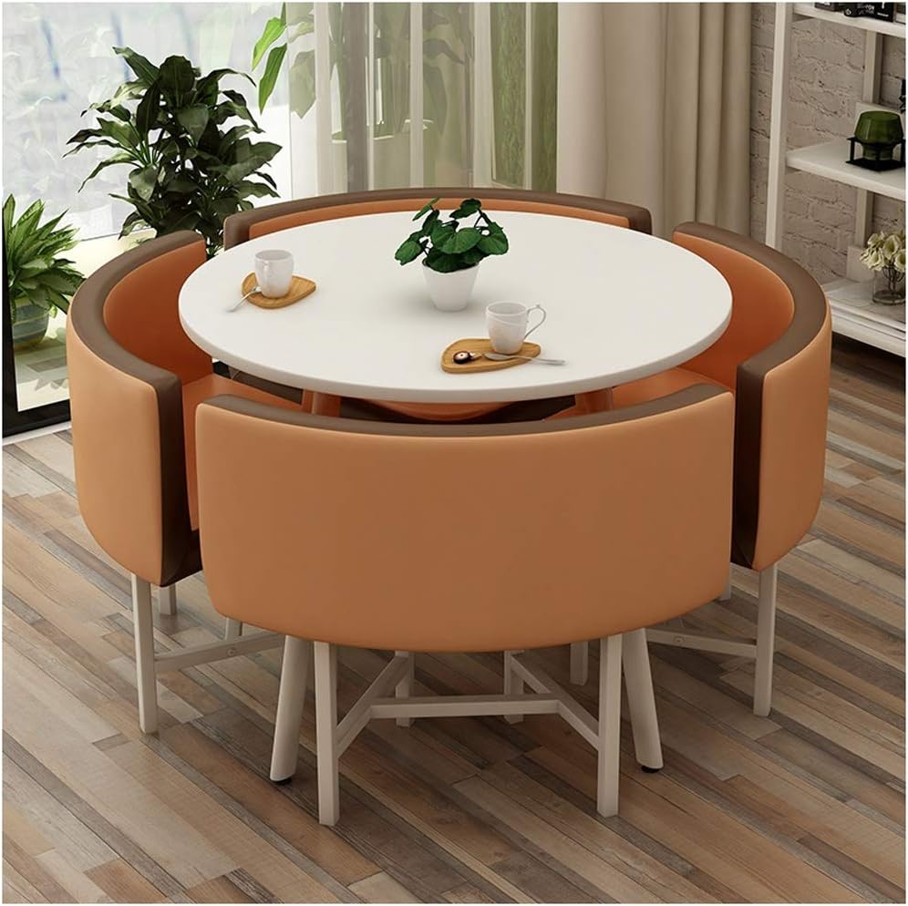 Simple Table and Chair Set Modern Design Round Table Balcony Living Room Dining Table Office Meeting Room Lounge 4 Leather Chairs Coffee Shop Beauty Salon Leisure Ta