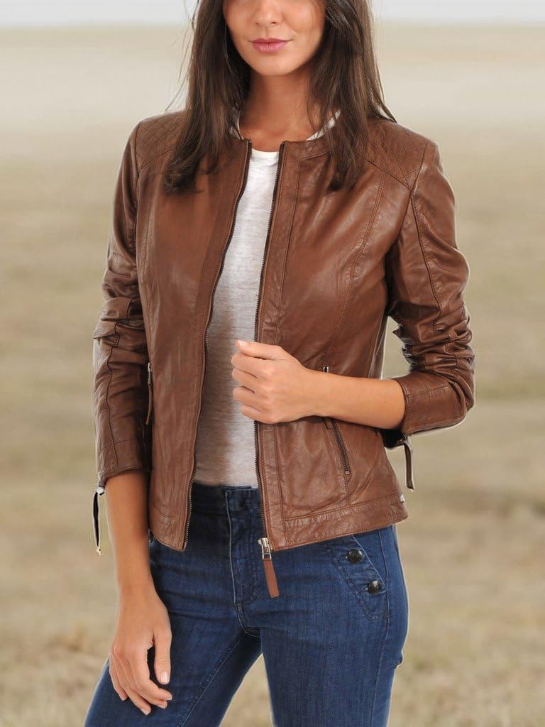 LL LEATHER LOVERS Women's Lambskin Leather Bomber Biker Jacket - Image 5