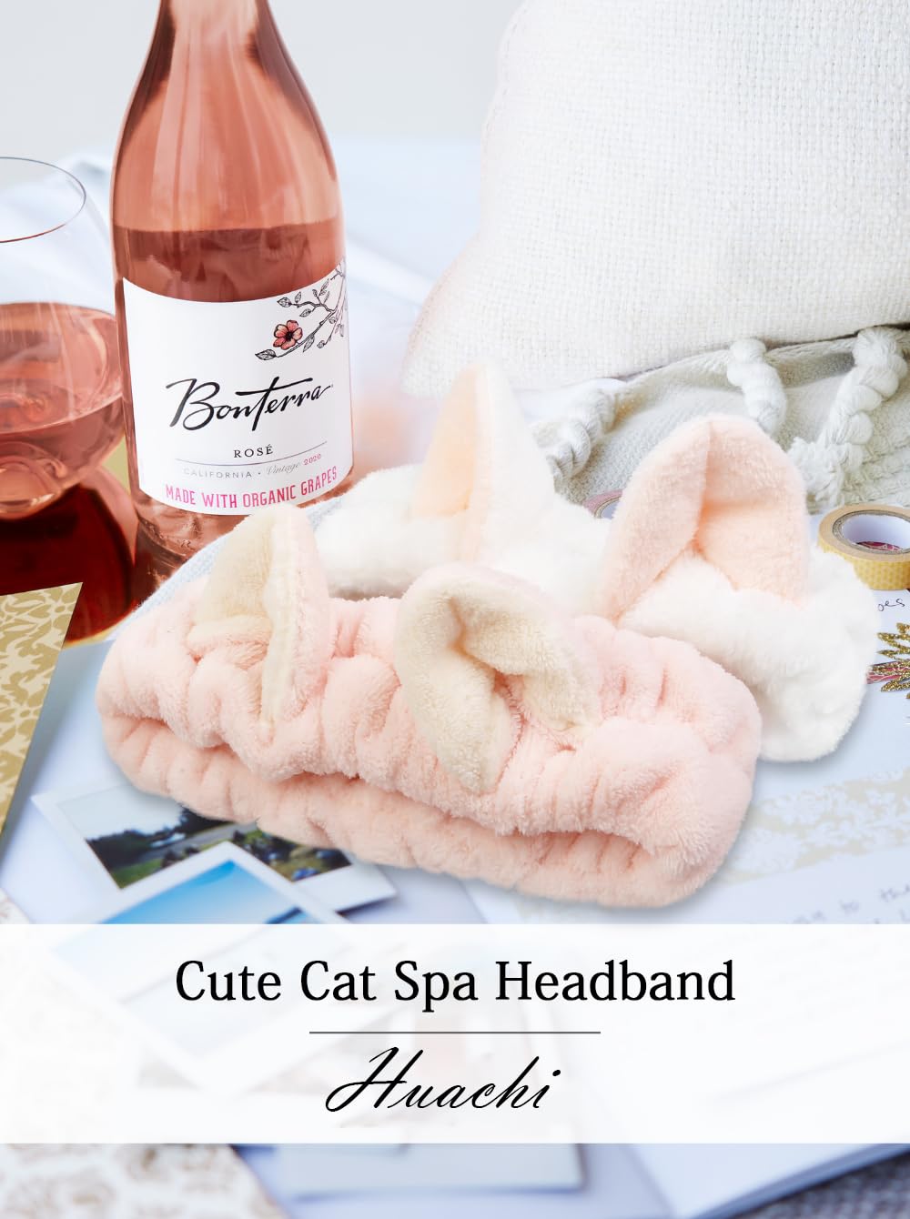 Huachi 2 Packs Cute Cat Ears Spa Headband for Washing Face Makeup Skincare, Kitty Animal Headbands for Women Girls Trendy Stuff Gifts Soft Coral Fleece Facial Wash Hair Accessories (White + Pink) image 4