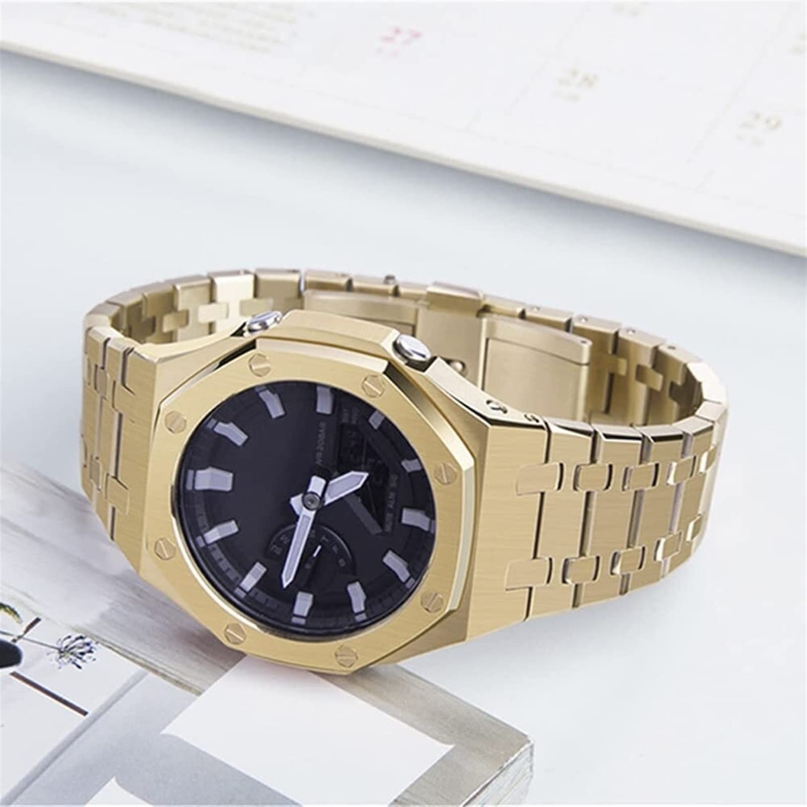 GA2100 - Kit de repuesto para correa de reloj de metal, accesorios de bisel de correa compatibles con relojes GA2100/GA-2110 para hombre