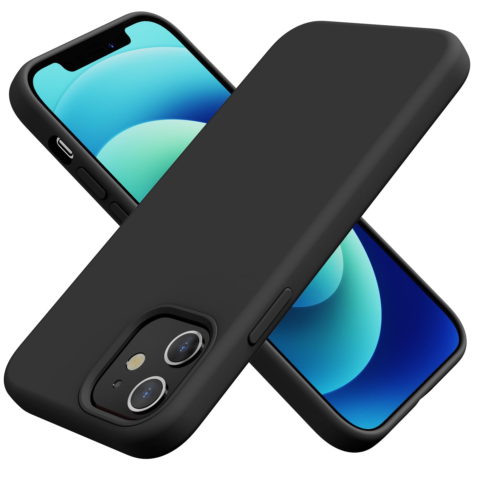 Silicone Case Compatible with iPhone 12 Case/12 pro case Soft Ultra Slim Protective Shockproof Liquid Silicone Phone Case,Anti-Scratch Microfiber Lining, 6.1" Black