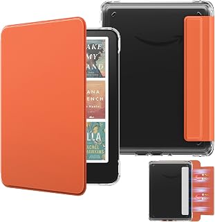 MoKo Magnetic Case for 7" Kindle Paperwhite 12th Gen& Colorsoft, Orange | Detachable,Ultra Clear Back, Scratch-Proof, Light Shell Cover, Auto Wake/Sleep,for Kindle Paperwhite& Colorsof 2024/2025