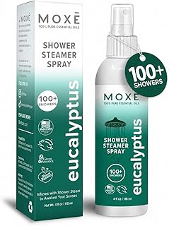 MOXĒ Eucalyptus Oil Shower Mist, Spa Steam Spray, Certified Natural 100% Essential Oils, Made in USA, Aromatherapy, Sinus Congestion Relief, Tension Relief, 4 Ounces