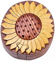 Vista 1 de Girasol - Caja de rompecabezas de madera de Intarsia natural, hecha a mano con compartimento secreto